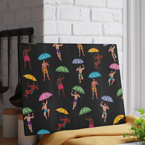 It's Raining Men Glass Cutting Board