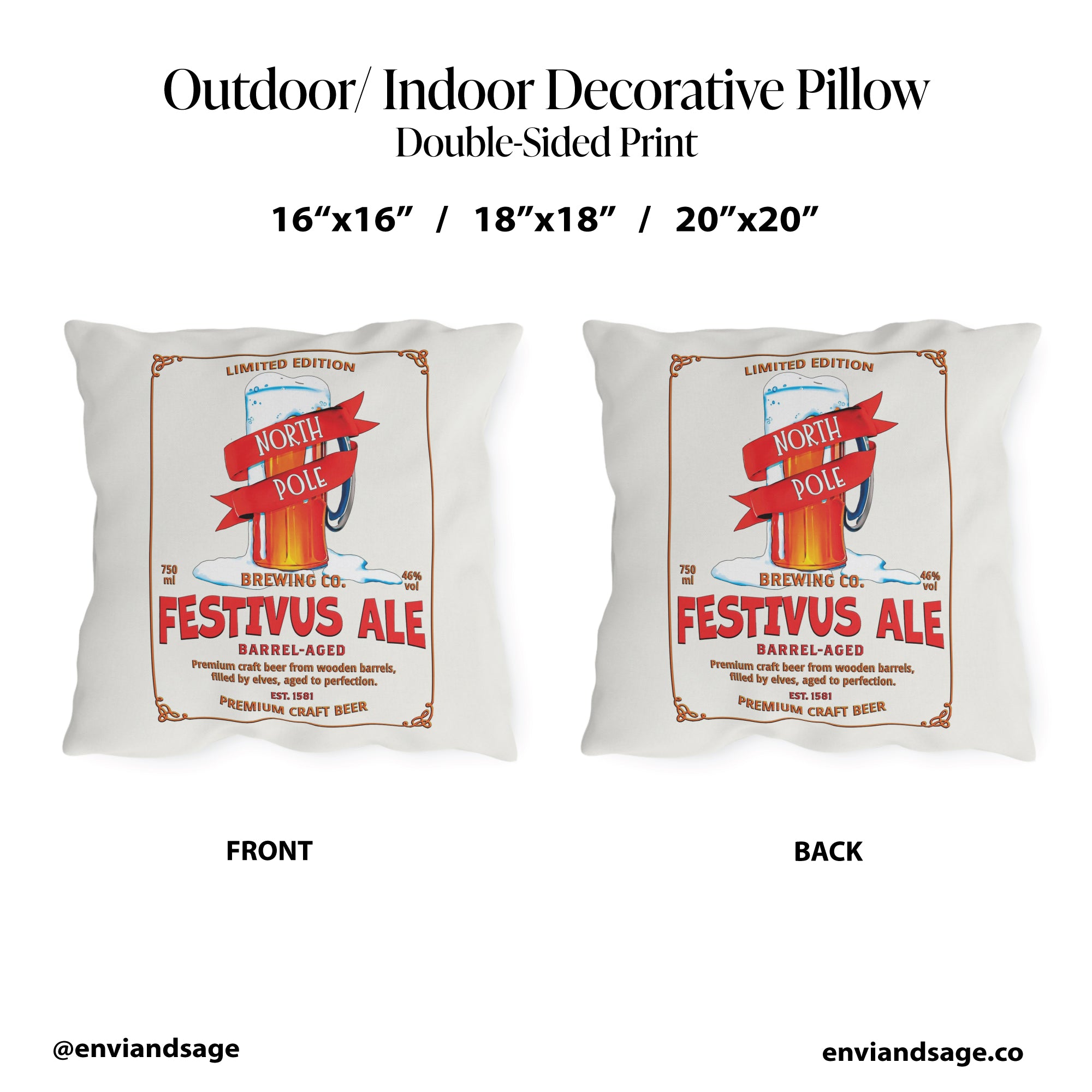 North Pole Brewing Co Festivus Ale Christmas Throw Pillow