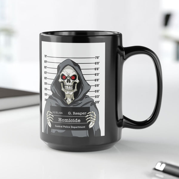 Grim Reaper Mug Shot Funny Mug 15oz