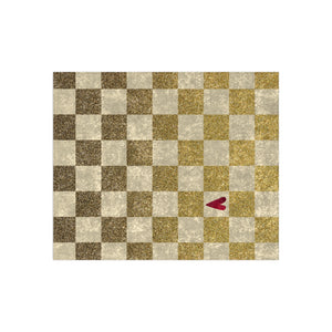Soft sherpa blanket with 'Gold Checkered Heart' design