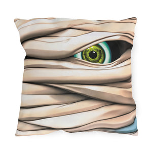 throw pillow with 'Mummy Eye Spooky Halloween Outdoor Indoor' design
