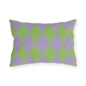 Reversible Green Purple Harlequin Indoor Outdoor Pillow