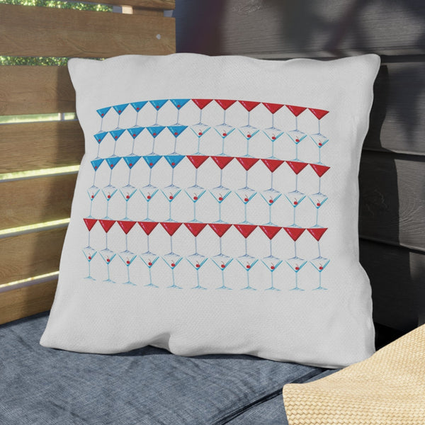 Martini American Flag Patriotic Outdoor Indoor Throw Pillow