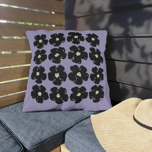Purple Black Floral Indoor Outdoor Spring Throw Pillow
