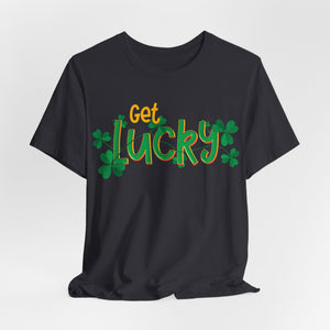 Soft cream t-shirt with 'Get Lucky Funny St. Patrick's Party' design on a white background