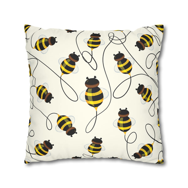 Buzzing Bees Faux Suede Throw Pillow Cover
