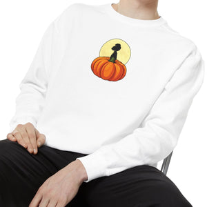 Light blue sweatshirt with 'Great Pumpkin Halloween Fall' design on a plain background