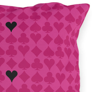 throw pillow with 'Card Deck Pink & Black' design