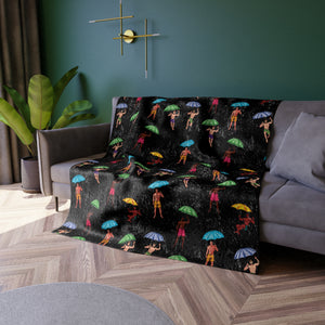 Soft sherpa blanket with 'It's Raining Men Funny Women's Decorative Throw' design
