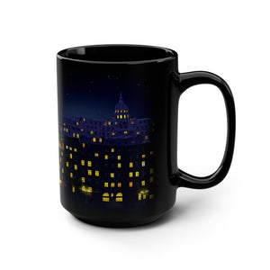 mug with 'Starry Night Paris Art' graphic on a white background