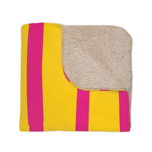 Yellow and Pink Stripes Modern Sherpa Throw Blanket