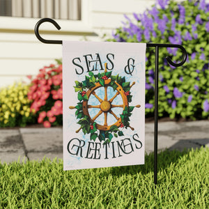 Garden flag with 'Nautical Seas & Greetings Funny Christmas' design