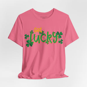 Forest t-shirt with 'Get Lucky Funny St. Patrick's Party' design on a white background