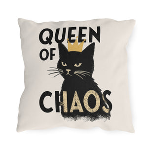 throw pillow with 'Queen of Chaos' design