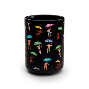 mug with 'It's Raining Men Funny' graphic on a white background
