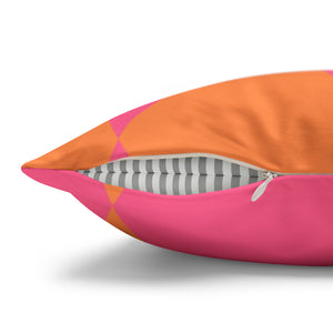 Reversible Pink Orange Harlequin Pillow Cover