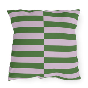 green and lilac striped outdoor throw pillow