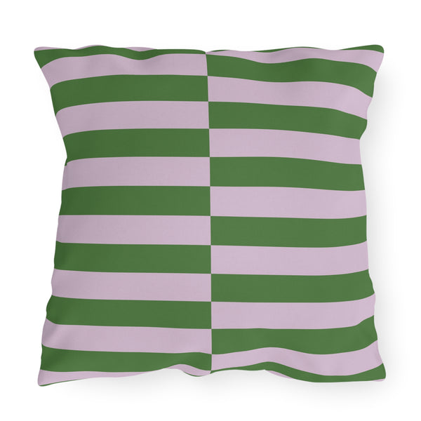 green and lilac striped outdoor throw pillow