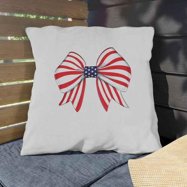 American Flag Bow Indoor Outdoor July 4th Throw Pillow