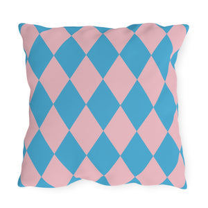 Reversible Blue Pink Harlequin Indoor Outdoor Pillow