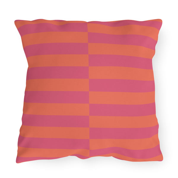 orange and pink striped pastel outdoor throw pillow