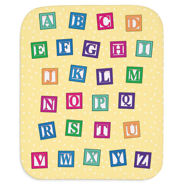 Colorful Alphabet Blocks Soft Yellow Sherpa Baby Blanket