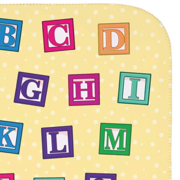 Colorful Alphabet Blocks Soft Yellow Sherpa Baby Blanket