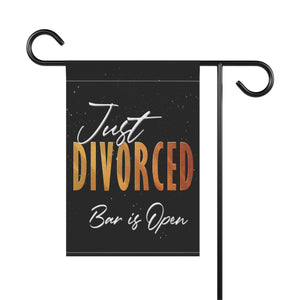 Garden flag with 'Just Divorced Party Funny' design