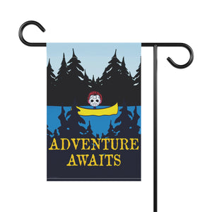 Garden flag with 'Adventure Awaits Funny Halloween' design