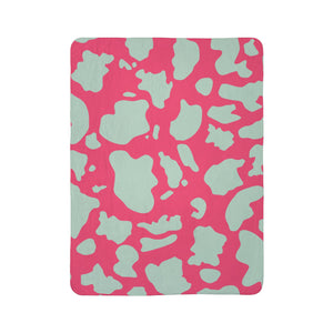 Pastel Pink Green Animal Print Plush Sherpa Throw Blanket