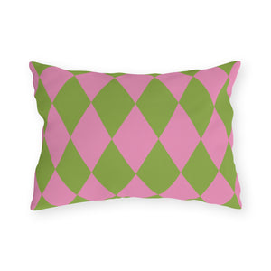 Reversible Pink Green Harlequin Indoor Outdoor Pillow