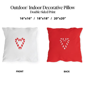throw pillow with 'Reversible Candy Cane Heart Outdoor' design