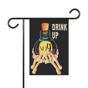 Garden flag with 'Drink Up Love Potion Skeleton Halloween' design