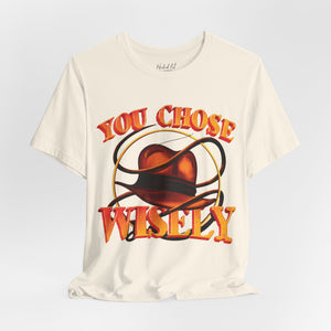 Red t-shirt with '80s Movies Pop Culture Action Novelty' design on a white background