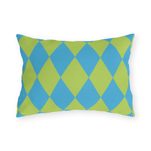 Reversible Blue Green Harlequin Indoor Outdoor Pillow