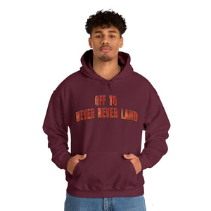 Person wearing a navy blue hoodie with 'Va Tech Football Sandman' design on a plain background