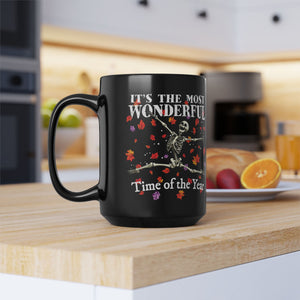 mug with 'The Most Wonderful Time of the Year Halloween' graphic on a white background