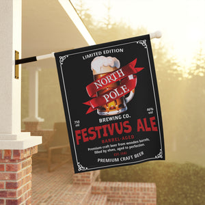 Garden flag with 'Festivus Ale North Pole Brewery Christmas' design