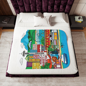 soft sherpa blanket with 'Whimsical Seattle' design