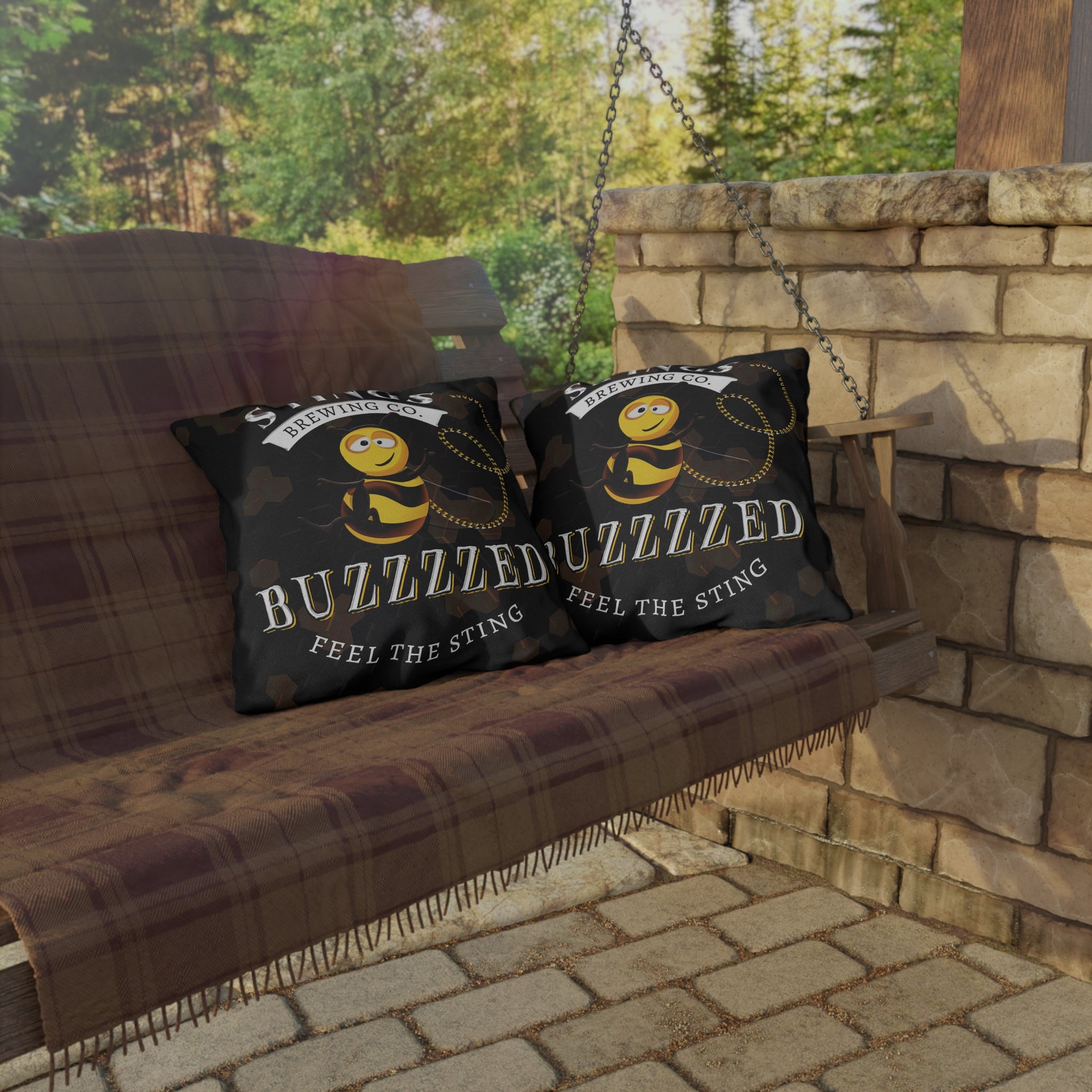 Brewery Bee Funny Indoor Outdoor Accent Pillow