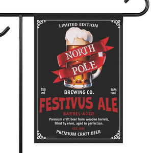 Garden flag with 'Festivus Ale North Pole Brewery Christmas' design