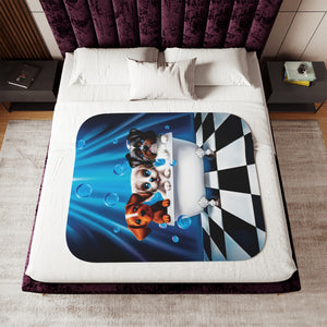 soft sherpa blanket with 'Puppy Bath Time' design