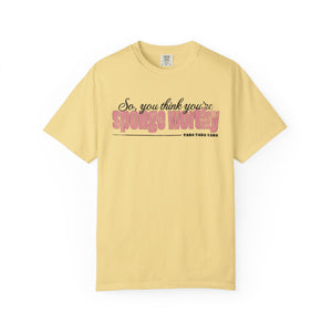 Light blue t-shirt with 'Sponge Worthy 90s Seinfeld Grunge' design on a white background