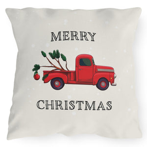 throw pillow with 'Christmas Outdoor Red Truck Charlie Brown Holiday' design
