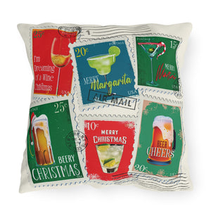 throw pillow with 'Christmas Cocktails Holiday' design