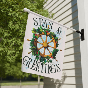 Garden flag with 'Nautical Seas & Greetings Funny Christmas' design