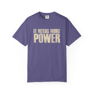Purple t-shirt with text on a white background