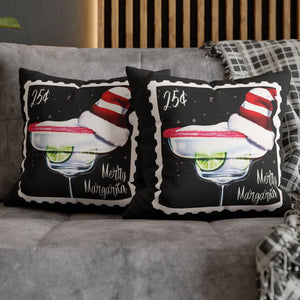 throw pillow with 'Merry Margarita Cover Holiday' design