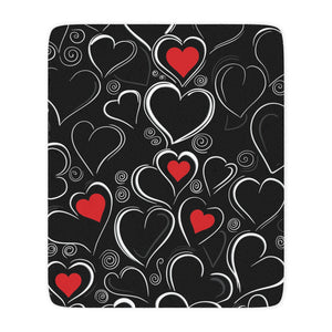 Decorative Hearts Sherpa Throw Blanket