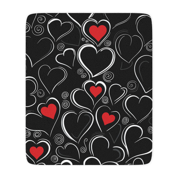 Decorative Hearts Sherpa Throw Blanket